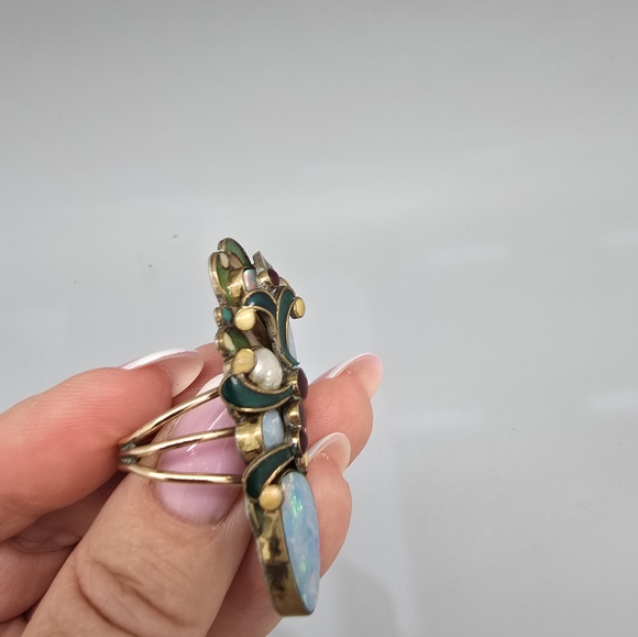 Vega Maddux Opal and enameled silver ring with swirls sz 8,5 - Picture 5 of 8